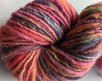 Yarn Handspun Alpaca & Wool Thick and Thin Bulky 106  Yards Multi-Colored Hand Dyed  " Padilla Bay Sunset  " Doll Hair Knitting(2 available)
