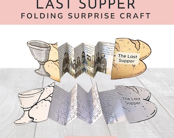 Manualidad sorpresa plegable de la Última Cena para niños / Historia bíblica de la Semana Santa para imprimir / Actividad para colorear de Pascua / Escuela dominical VBS en casa