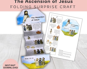 Manualidad de la Ascensión de Jesús para niños / Actividad bíblica para la escuela dominical / Sorpresa plegable imprimible / Hechos 1