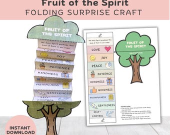 Manualidad sorpresa plegable del Fruto del Espíritu / Gálatas 5:22 Imprimible para la escuela dominical / Actividad bíblica cristiana para niños en casa