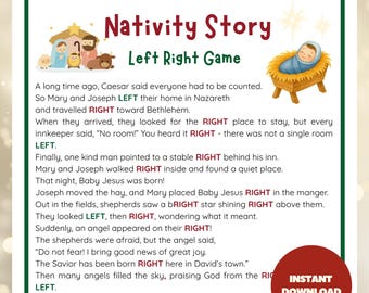 Juego de la historia de la Natividad de izquierda a derecha para niños Juego bíblico de Navidad Fiesta de la iglesia Juego de intercambio de regalos cristianos Pasa el regalo