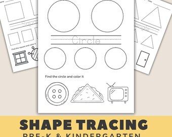 Hojas de trabajo de trazado de formas para preescolar, hojas de trabajo de trazado de formas básicas imprimibles para preescolar, jardín de infantes y habilidades motoras finas.