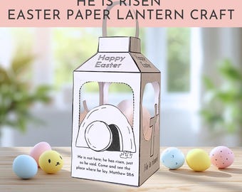 Manualidad de linterna de Pascua "Él ha resucitado", Biblia imprimible para niños y adolescentes, actividad para colorear de la escuela dominical, Mateo 28:6 PDF