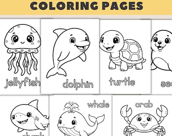 Dibujos para colorear de animales marinos para niños pequeños y preescolares, actividades imprimibles sobre criaturas marinas, hojas de trabajo con temática submarina.