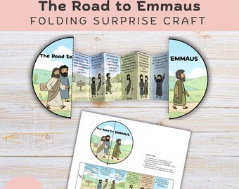 Manualidad bíblica "Camino a Emaús" para imprimir / Manualidad de acordeón sorpresa plegable / Actividad de lección bíblica sobre la resurrección / PDF para colorear de la escuela dominical