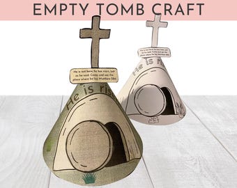 Manualidad de Pascua "Tumba Vacía" para Niños, Actividad Bíblica sobre la Resurrección, Material Imprimible para la Escuela Dominical "Él Ha Resucitado", PDF para Colorear, Recortar y Pegar de la Cruz y la Tumba