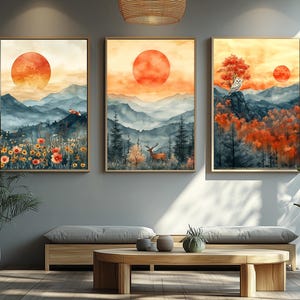 Sunset Mountain Watercolor Print Set: Woodland Animals (Digital Download)