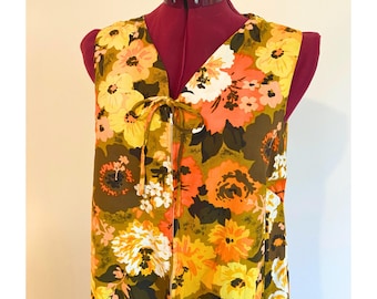 1960s Dress // Vintage 60s Orange-Yellow Floral Shift // Medium