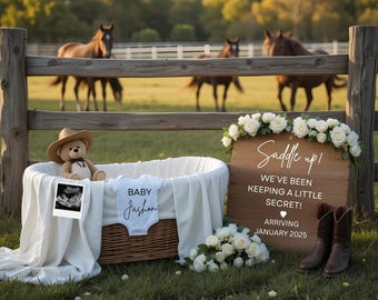 Western Pregnancy Announcement, Baby Reveal, Instant Download,, Digital Baby Announcement,Editable Template, Saddle Up, Little Secret