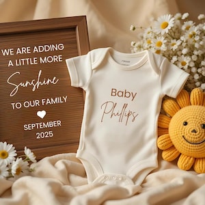 Sunshine Baho zwangerschapsaankondiging minimalistisch, zomer baby onthullen, digitale babyposter, eenvoudige zonnebloem babyaankondiging