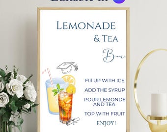 Editable Lemonade & Iced Tea Bar Sign, Bridal Shower Bar Sign Graduation Party Lemonade Bar Menu Lemonade Bar Menu Bar Menu Graduation