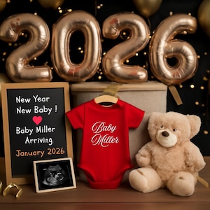 Digital New Years Pregnancy Announcement, Magical 2026 Baby Announcement, January Social Media Reveal, Instagram Wreath