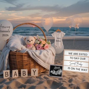 Bearbeitbare Strand Schwangerschaftansage | Nautische Baby offenbaren Vorlage | Digitale Ocean Babymitteilung | Küsten Sommer Gender Reveal