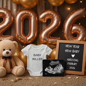 Editable New Year Baby Announcement Template | February 2026  Baby Reveal | February Social Media Reveal | Instagram Wreath with Ultrasound