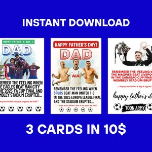 Tarjeta del Día del Padre del Crystal Palace, 3 tarjetas, Ganadores de la final de la FA Cup 2025, The Eagles, Estadio de Wembley en erupción, Descarga digital