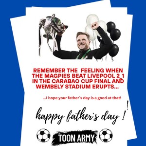 Newcastle United FC Magpies Voetbalfan Grappige Vaderdagkaart Geordie Toon Army Wembley Stadium barst los Carabao Cup-winnaars 2025 NUFC