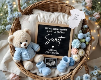 Teddy Bear Pregnancy Announcement Template: Minimalist Baby Reveal (Digital Download)