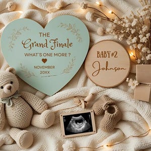 Grand Finale Pregnancy Announcement, Pregnancy Announcement to Husband, Editable Last Baby 2nd 3rd Child Template, Digital Boho Bear Heart