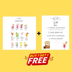 Custom Graduation Party Lemonade Bar Editable Menu Sign and Lemonade Bar Recipe Bundle Canva template Class of 2025 grad Printable Drink