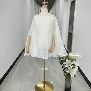 Wedding Dress Topper, Soft Sheer Polyester Silk Chiffon Cape, Wedding Wrap Shrug, Wedding Dress Cover  Up, Custom Bridal Cape