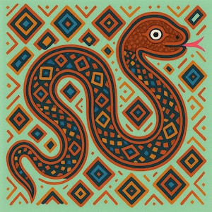 Serpiente Mola / Inspirado en el arte popular panameño / Regalos / Descarga digital / Decoración del hogar / Impresión animal / Pósters / Cocina / Sala de estar / Dormitorio