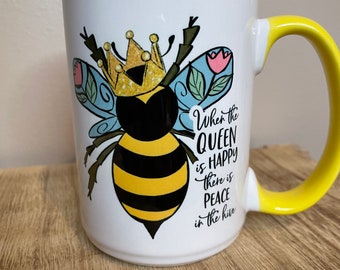 Black 12oz Latte Mug bb10L Queen Bee Yellow Black 12oz Latte Mug bb10L Queen Bee Yellow