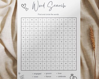 Cruciverba a tema matrimonio stampabile / Gioco per addio al nubilato, fidanzamento o festa prematrimoniale / Download digitale immediato