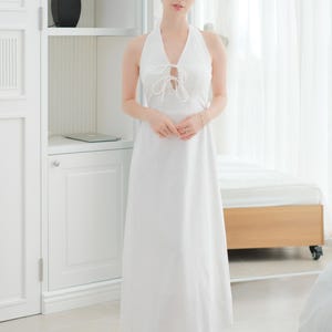 Halter neck Linen Dress, Serene Dress, Custom Sleeveless dress, Aesthetic Linen Dress For Event, Wedding Guest, Custom Self tie Linen Dress
