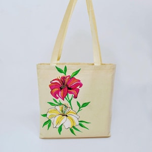 Handmade Hand Painted Tote Bag, Aesthetic Summer Tote Bag, Blossom Duo Hand-Painted Tote Bag