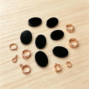 1 st 6x8-18 x 25 mm svart agat platt oval cabochon polerad ädelsten platt baksida för bezelinfattning perfekt för gör-det-själv-ringar