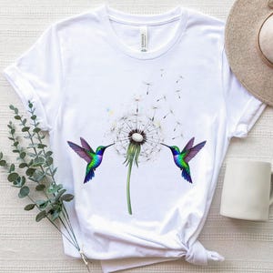 Cute Dandelion Hummingbird T-Shirt, Cute Hummingbird Dandelion Shirt, Nature Lovers Tee, Cute Women Gift, Gift for Woman, Animal Lover Tee