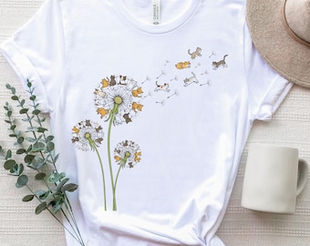 Fly Dandelion Cats T-Shirt, Dandelion And Cats Shirt, Cat Lover Tee, Flying Cats Flower Shirt, Summer Funny Cats Hoodie, Cool Cats Tee