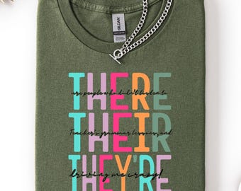 Camiseta de gramática "There They're", camiseta de profesor de inglés, camiseta divertida de gramática, camiseta de puntuación, ropa de profesor de ELA, camiseta de escritura
