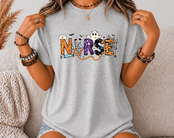 Spooky Nurse Shirt, Halloween Nurse T-shirt, Ghost Pumpkin RN Tee, Cute Nursing Graphic Shirt, Fall Nurse Top, Halloween Gift for RN