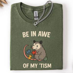 Be In Awe Of My 'Tism Funny T-shirt, Funny Mom Autism Shirt, Meme Autistic Opossum Shirt, Autism Awareness Gift, Funny Meme Crewneck