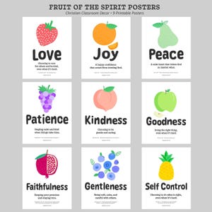 Faith Based Learning Posters Nine Biblical Character Traits Christian Educational Wall Art Set Printable Digital Download Teaching Resources Homeschool Sunday School Visual Aids Kids Room Scripture Memory Tools Character Development