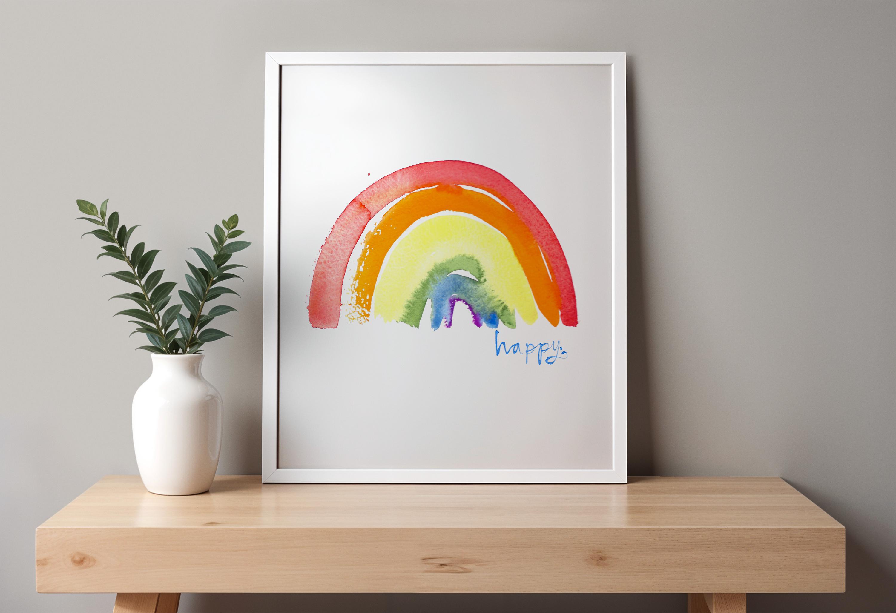 Happy Rainbow Wall Art Print, Nursery Decor, Boho Rainbow, Kids Room ...