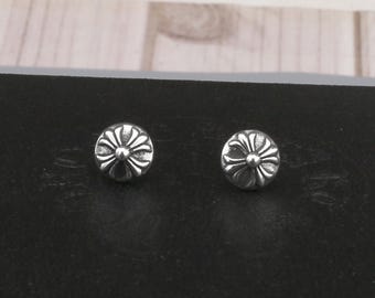 CH In box 925 Silver Round shield cross Earrigns stud unisex Jewelry Gothic design punk Birthday Party Gift