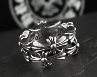 CH En caja Plata 925 Vintage clásico Anillo Cruz horizontal Diseño gótico joyería Unisex punk regalo de cumpleaños