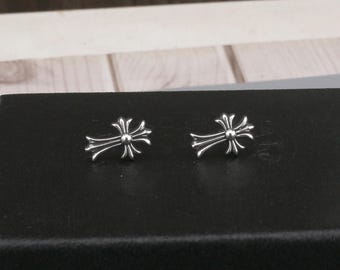 CH In box 925 Silver cross Earrigns stud unisex Jewelry Gothic design punk Birthday Party Gift
