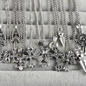 CH W pudełku 925 Srebro Vintage Klasyczny Krzyż Kwiaty Wisiorek Naszyjnik Unisex Biżuteria w stylu gotyckim Punk Urodziny Prezent 23 w