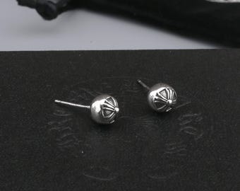 CH In box 925 Silver Cross Ball Earrigns stud unisex Jewelry Gothic design punk Birthday Party Gift