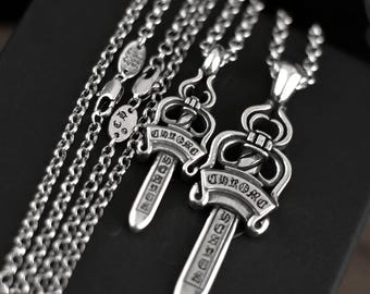 CH In box 925 Silver Vintage classic Big Sword Pendant Necklace Unisex jewelry Gothic design punk birthday party Gift 23 In