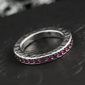 CH In box 925 Silver Vintage classic Red Zircon Stackable Couple Ring Gothic design jewelry Unisex punk birthday party Gift
