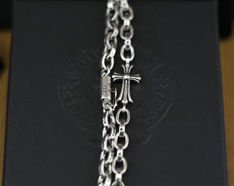 CH In Box 925 Silber Vintage Klassisch Kreuz Armband Unisex Schmuck Gothic Alphabet Design Kette Punk Geburtstagsgeschenk