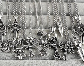 CH In box 925 Silver Vintage classic Cross Flowers Pendant Necklace Unisex Gothic design jewelry punk birthday party Gift 23 In