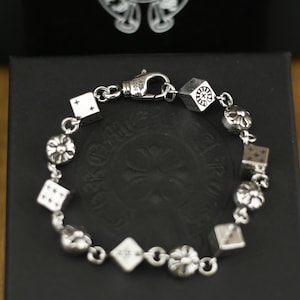 CH In Box 925 Silber Vintage Klassik Würfelperlen Armband Unisex Schmuck Gothic Design Kette Punk Geburtstagsgeschenk