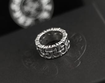 CH In box 925 Silver Vintage classic Cross Flowers Ring Gothic design jewelry Unisex punk birthday party Gift