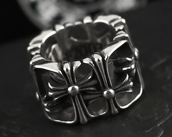 CH En caja Plata 925 Vintage clásico Anillo cuadrado con forma de lápida Joyería de diseño gótico Joyería unisex punk Regalo para fiesta de cumpleaños