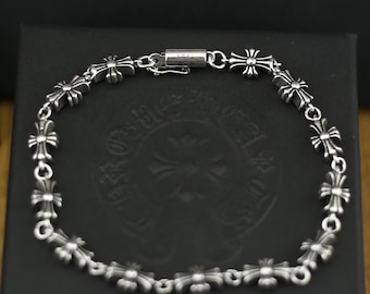CH In box 925 Silver Vintage classic Cross Flower chain Bracelet unisex Jewelry Gothic design punk Birthday Party Gift